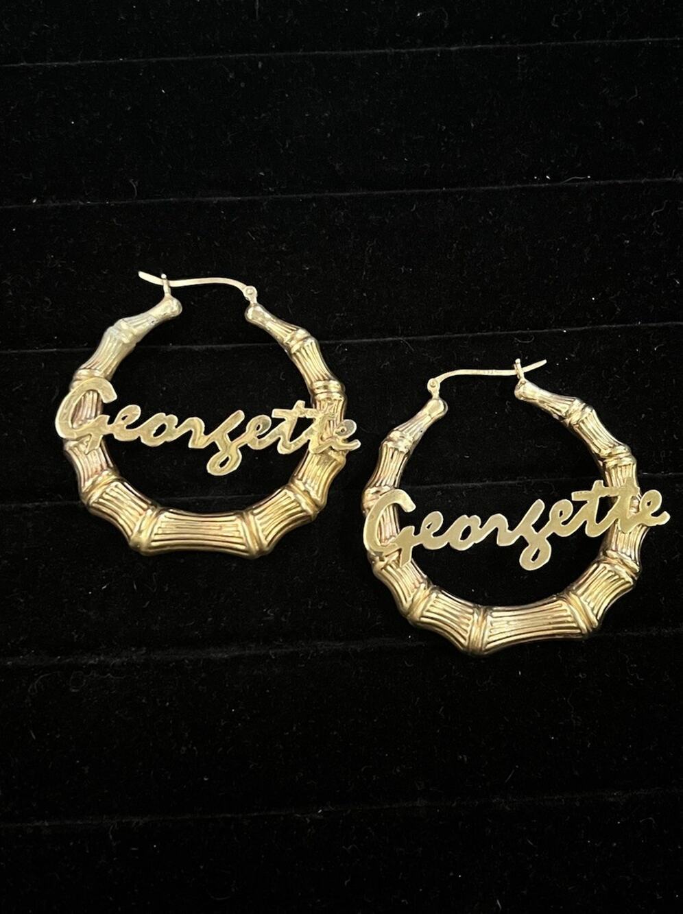 Gold Tone 925 Sterling Silver Bamboo Hoop Earrings